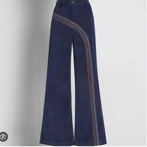 Modcloth Blue Corduroy Rainbow With Me Wide Leg Retro Vibes Pants Size 8